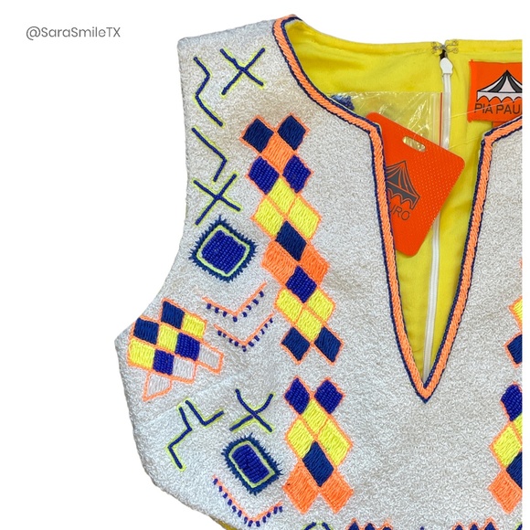 PIA PAURO Designer Colorful Hand Beaded Cutout Sleeveless Mini Dress - NWT - Picture 14 of 16